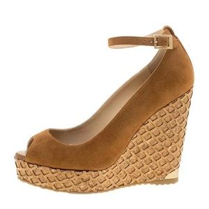 Jimmy Choo Suede Pacific Peep Toe Cork Wedge 39.5